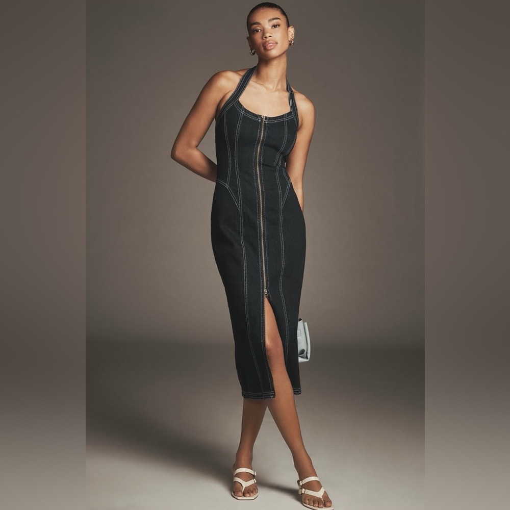 Front Zip Halter Denim Midi Dress
Pilcro Anthropologie
In: Dark Wash